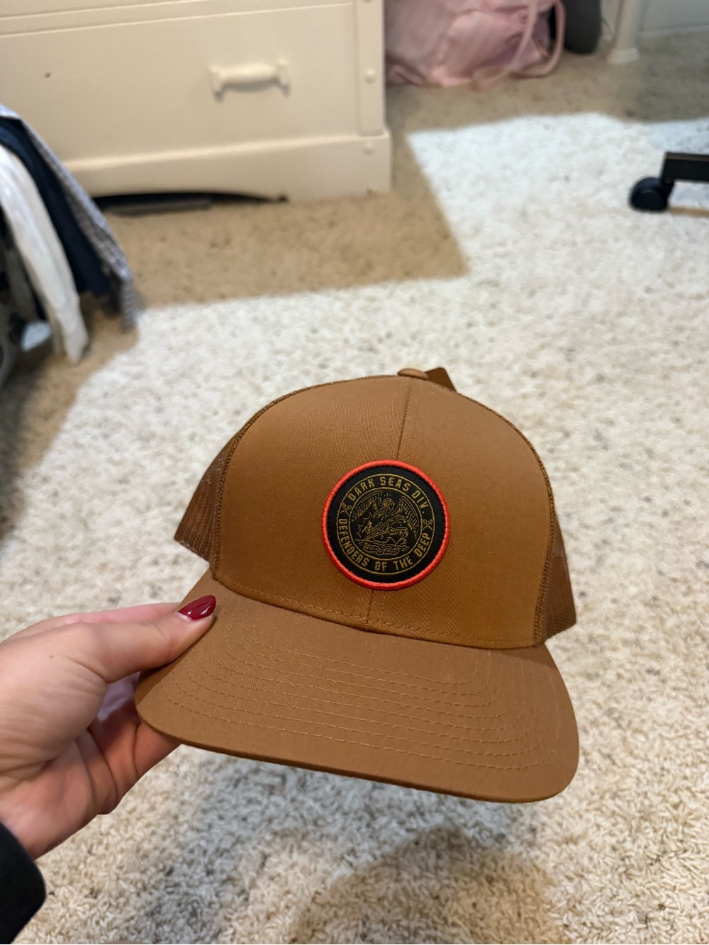 Embroidered Brown Trucker Hat with Patch
